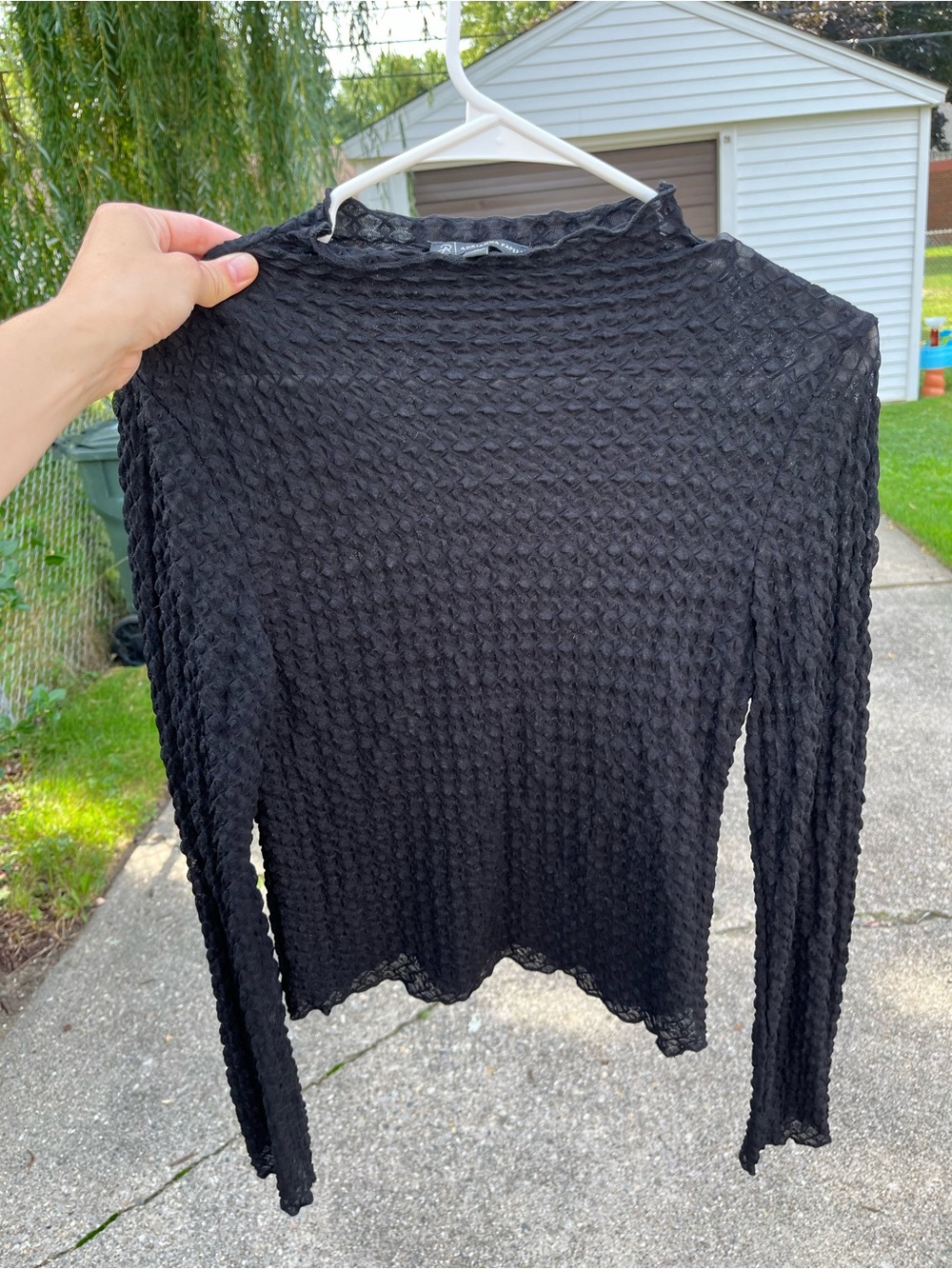 Adrianna Papell Black Textured Mock-Neck Long Sleeve Top